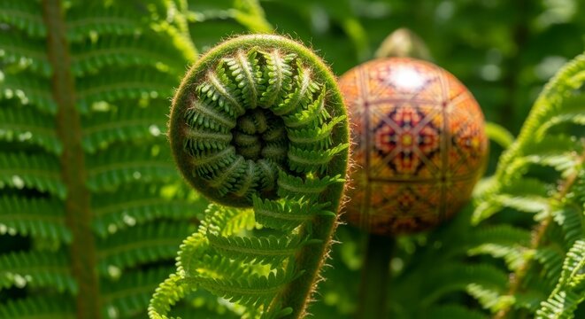 Close-up of ferns in forest.