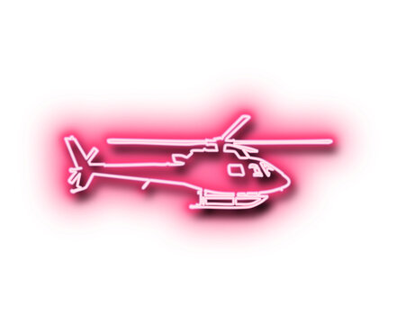 Bright pink neon line art silhouette of a helicopter design element