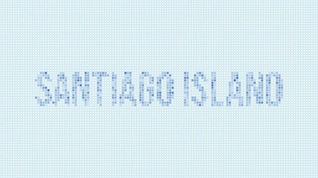 Santiago Island dotted map animation. Digital style shape of Santiago Island with title. Blue dots appear with flickering effect. Cabo Verde. Creative Intro, outro, title, logo video.