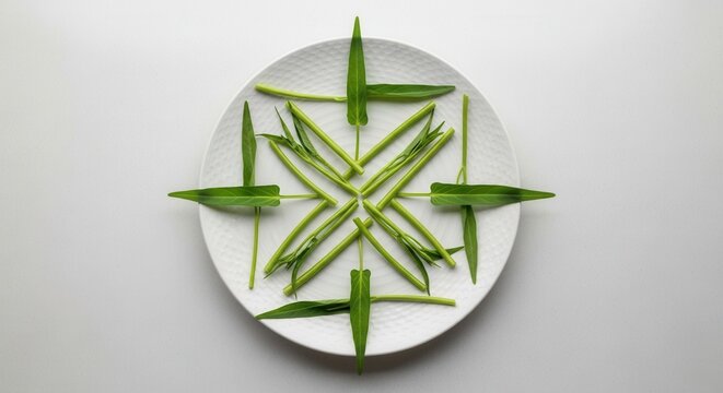 Artistic Arrangement Of Fresh Water Spinach Stems And Leaves