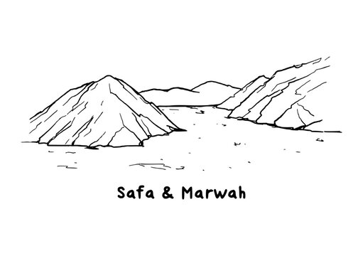 Safa and Marwah Hills Hajj Ritual Illustration