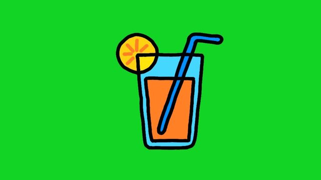 vector illustration of a cocktail icon hand drawn doodle animation animated motion graphics green screen