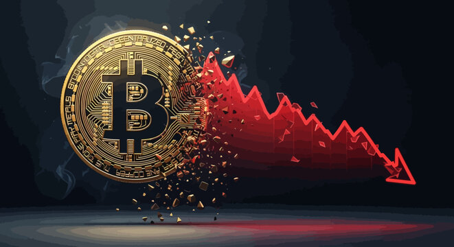 Bitcoin Crypto Currency Falling Chart Crash Decline Crisis Financial Loss