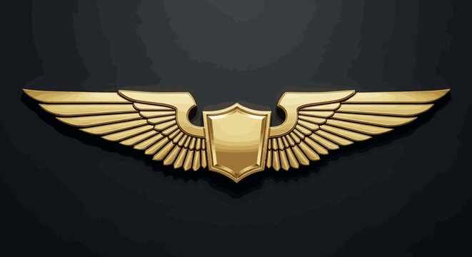 Golden Pilot Wings Badge Emblem with Shield on Dark Background