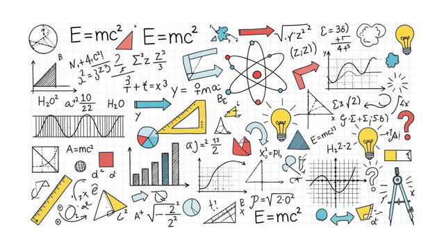 Mathematical Marvels: A visually engaging arrangement of intricate mathematical equations, geometric shapes, and scientific concepts, symbolizing the power of the mind and the pursuit of knowledge.