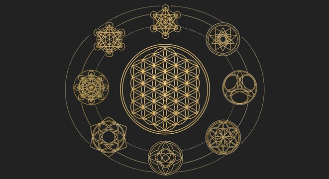 Sacred Geometry Flower of Life and Metatron's Cube Cosmic Symbols