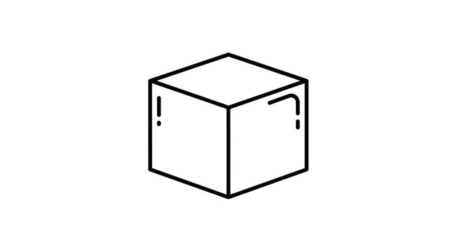 Minimalist Cube Icon, Simple Geometric Shape, 3D Object Outline, Isolated on White Background