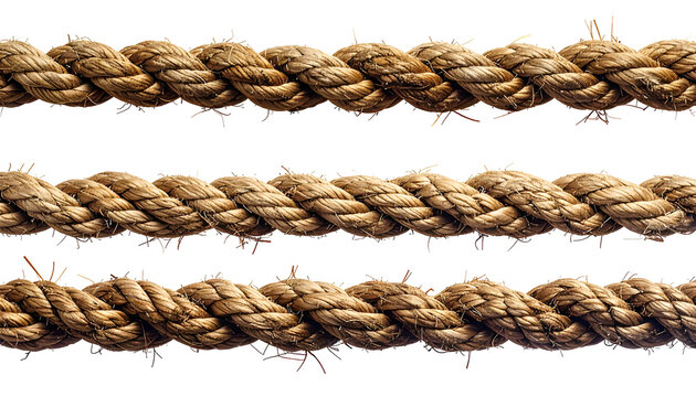 Three parallel segments of thick, twisted rope against a black background