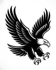Fototapeta premium Bold Monochrome Eagle in Flight Vector Illustration with Spread Wings