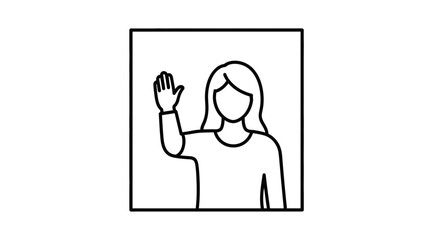Fototapeta premium Person waving hello inside a square frame, simple line art icon
