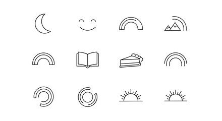 Obraz premium Minimalist line art icons depicting celestial bodies nature and objects