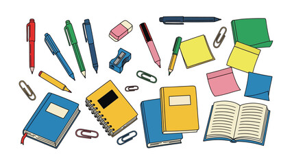 Stationery Items: A vibrant assortment of essential stationery items, perfect for academic pursuits and creative endeavors. A colorful arrangement of pens, notebooks, and other school supplies awaits. © ABUBAKAR