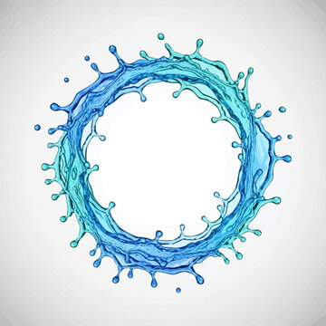 Dynamic Circular Water Splash Vibrant Blue and Turquoise Droplets Forming a Refreshing Frame or Abstract Design Element with Fluid Motion and Clean Energy