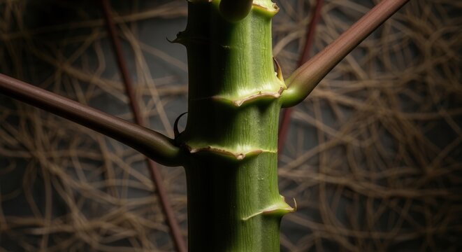 Close Up Of A Textured Plant Stem With Dark Background
