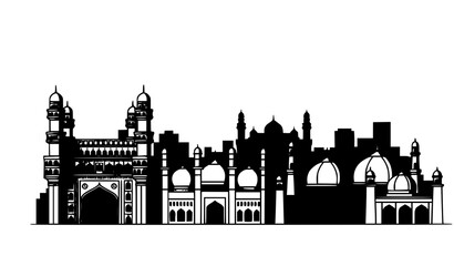 Fototapeta premium Hyderabad city skyline vector with historical architecture and landmark silhouettes