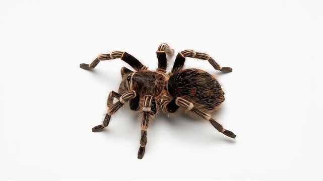 Large hairy tarantula spider walking isolated on a white background