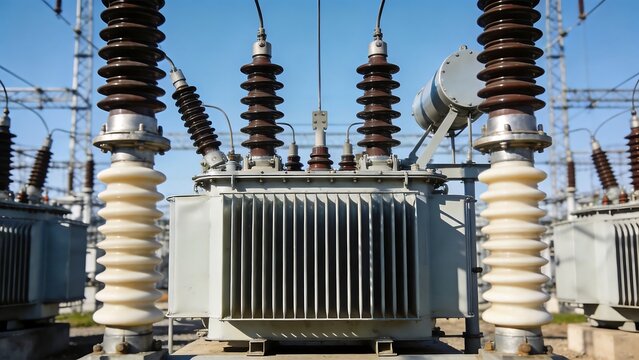 Industrial electrical transformer in power station