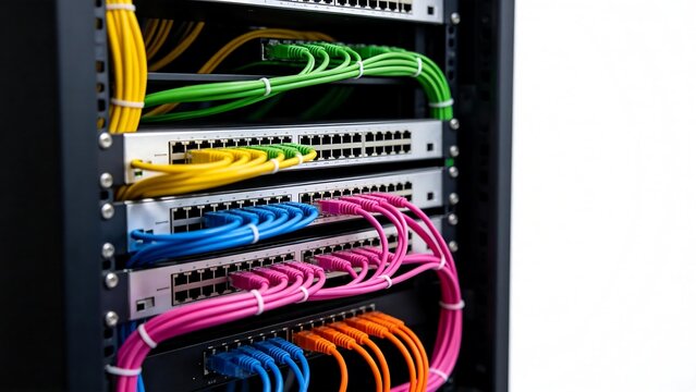 Colorful network cables in server rack