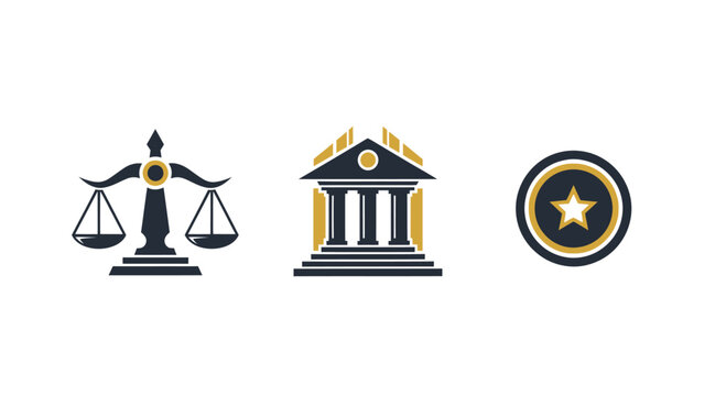 Law Scales, Courthouse, Justice Emblem Icons