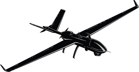 silhouette drone vector art with sleek wings and tail fins, bold military aircraft design style © Pemarathna