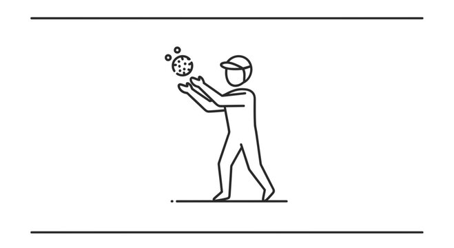 Man in Cap Juggling Balls, Line Art Icon, Sports Concept