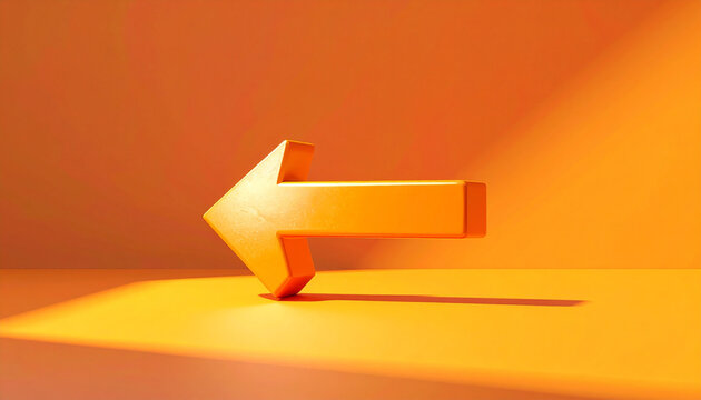 Orange arrow pointing left on orange background with shadows