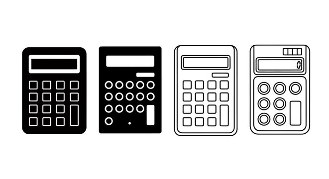 Set of four handheld calculators in different colors and styles.