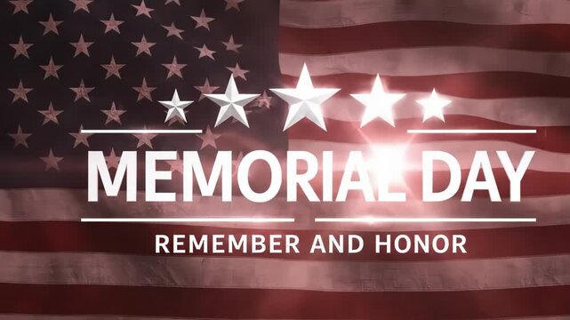 Memorial day american flag with white stars and text overlay