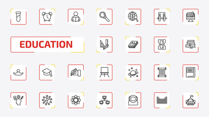 education outline icon set. 25 linear vector for ui, web and mobile. thin line tube, alarm clock, student and books and more icons. © Farahim