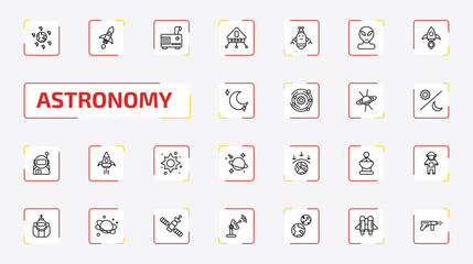 astronomy outline icon set. 25 linear vector for ui, web and mobile. thin line space junk, space ship, generator and more icons. © Farahim