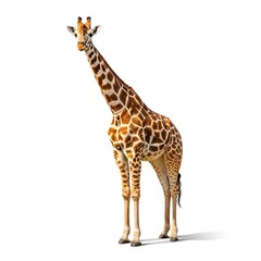 Obraz premium A giraffe standing on a white background looking upwards