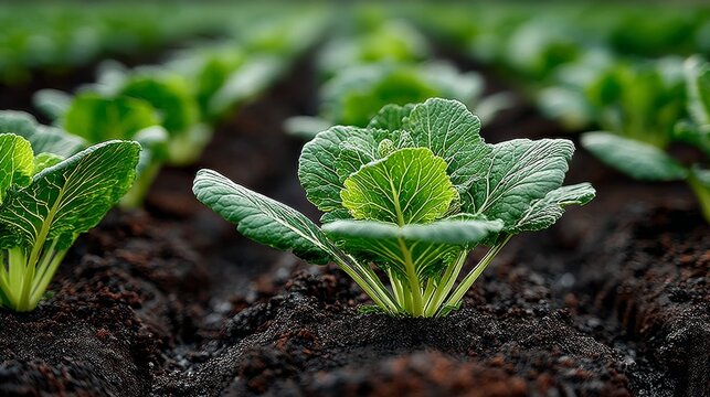 A vibrant green white cabbage growing in a garden. The green leaves feature intricate white veining, highlighting organic growth in a bright greenhouse setting.