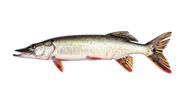 Northern Pike Fish Isolated on White Background Studio Shot.
