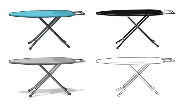 Household ironing board icons in various styles including blue grayscale and line art versions are essential for laundry themes.