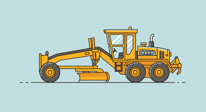 Modern Yellow Motor Grader Machine Illustration With Clean Design