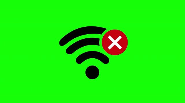 No WiFi Signal Icon on Green Screen &ndash; Internet Connection Error Symbol