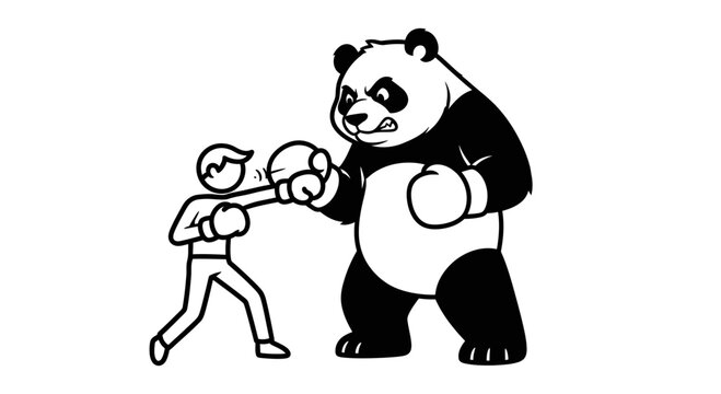 Intense black and white cartoon illustration of a determined stick figure boxer confronting a