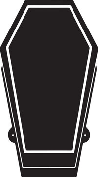 Black coffin icon, death symbol, funeral vector, white background