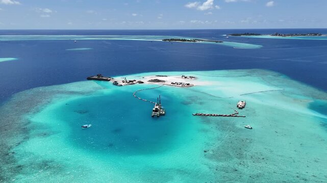 Maldives Sandbank Surrounded by Turquoise Lagoon Drone Aerial