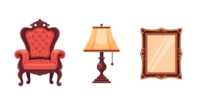 Elegant vintage chair lamp and mirror set with ornate details