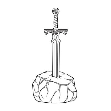 Legendary Sword in the Stone Outline - Fantasy, Myth & Arthurian Tale