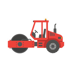 Fototapeta premium Red Road Roller Vehicle Industrial Heavy Machinery Construction Equipment