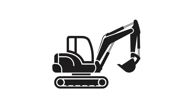 Simple Black Silhouette Of A Compact Excavator Machine