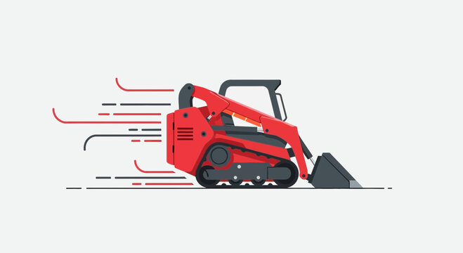 Red Skid Steer Loader Machine In Motion With Motion Lines