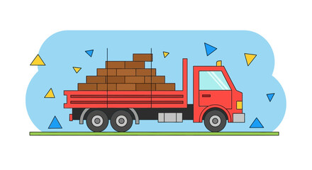 Naklejka premium Red Truck Carrying a Large Load of Bricks for Construction Projects