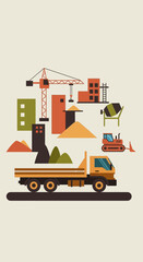 Naklejka premium Urban Development And Construction Site Equipment Collection Modern Design