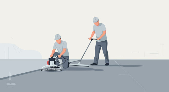 Skilled Construction Workers Precisely Polishing Concrete Surfaces