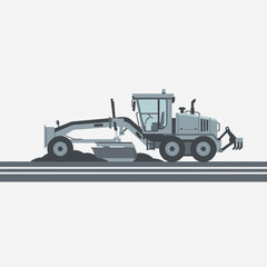 Fototapeta premium Road Grader Machine Smoothing Surface For Construction Project Illustration
