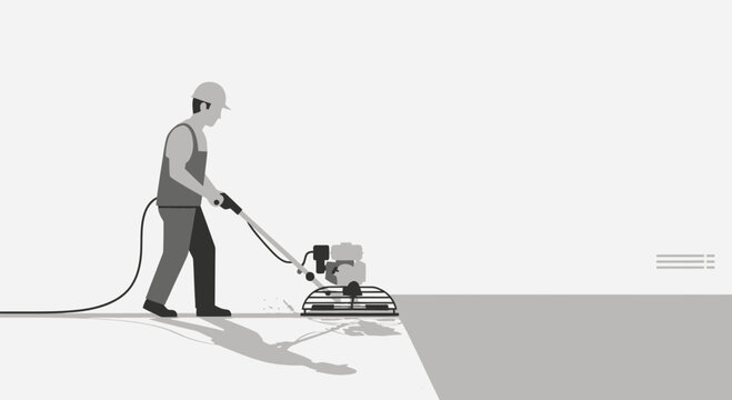 Skilled Worker Smoothing Concrete Surface With Power Trowel Machine