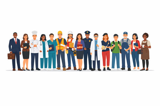 A group of people in different professions standing together